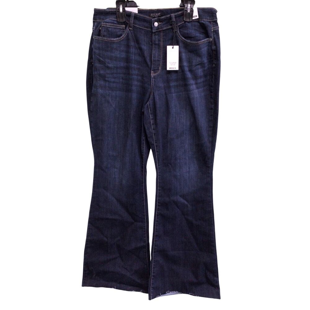 Judy Blue Womens High Rise Flare Fit Dark Wash Jeans Size 20W Raw Hem